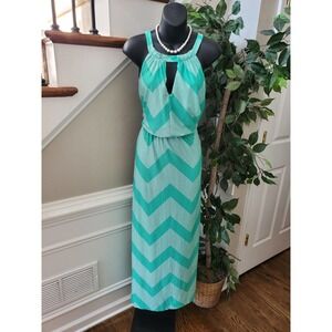 Emma & Michele Women's Aqua Polyester Round Neck Sleeveless Long Maxi Dress L
